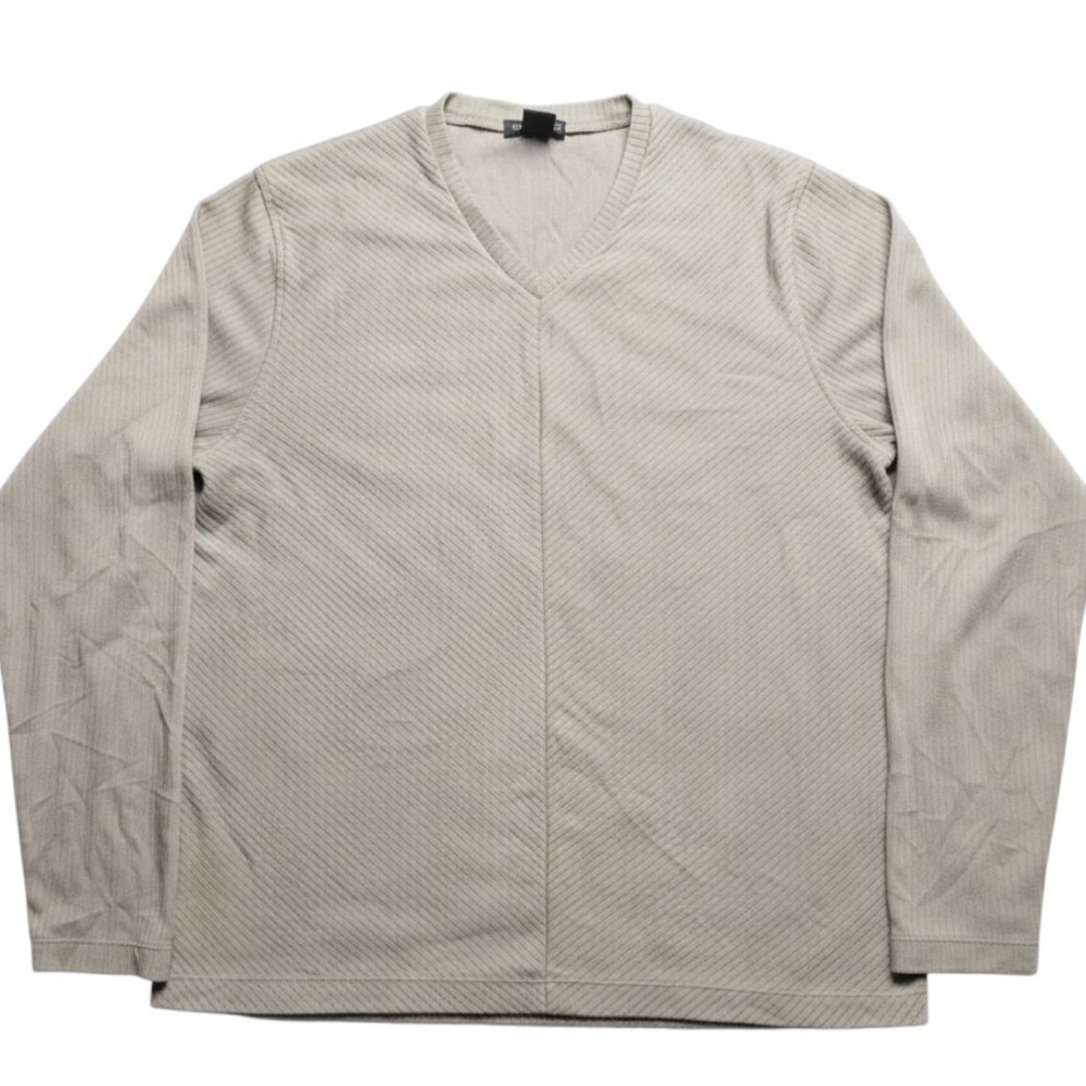 Kenneth Cole New York Men XL VNeck Ribbed Long Sleeve Pullover Top Taupe Chevron